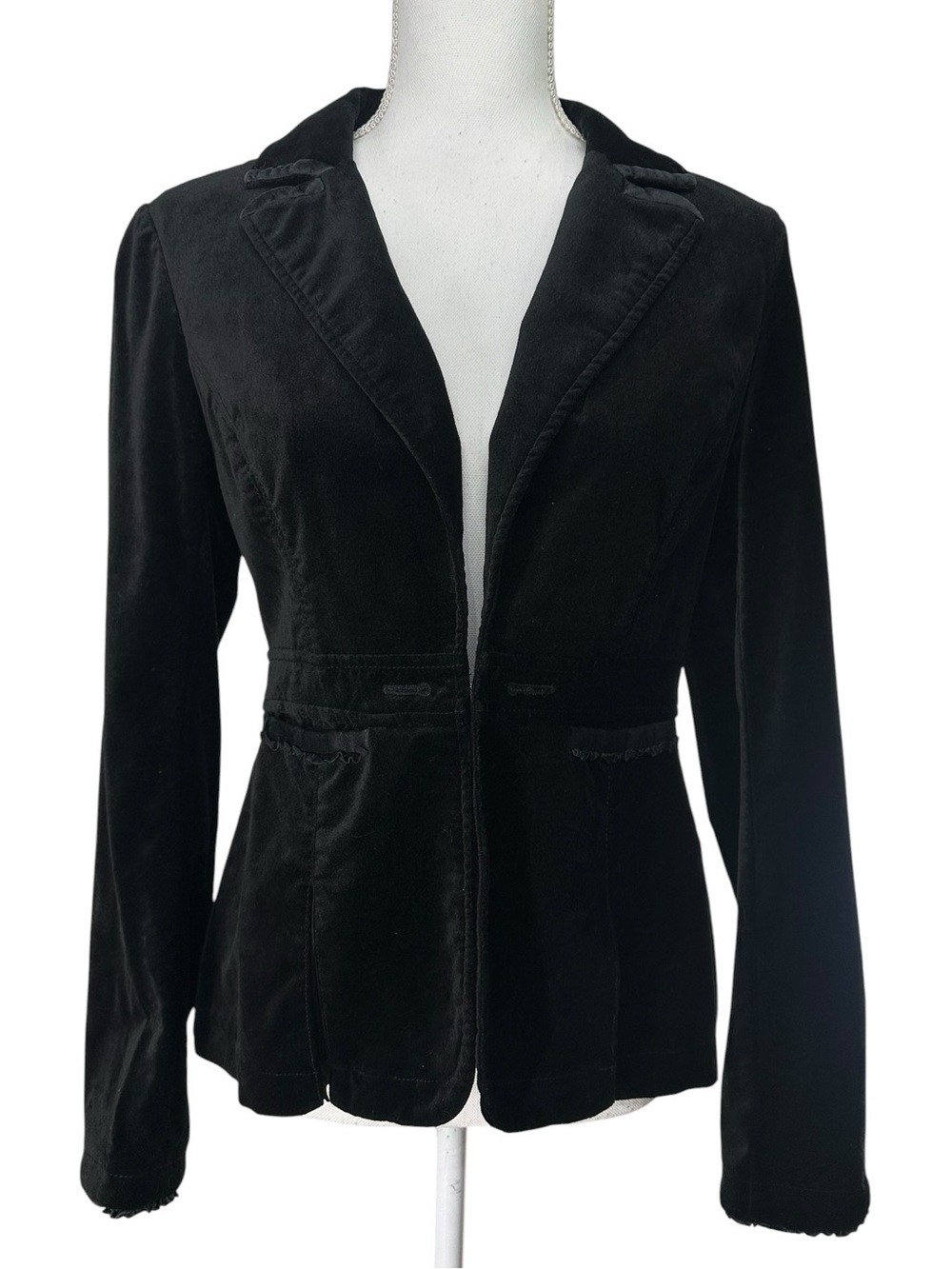 White House Black Market / Black Velvet Blazer / Rhinestone Buttons / Size 4